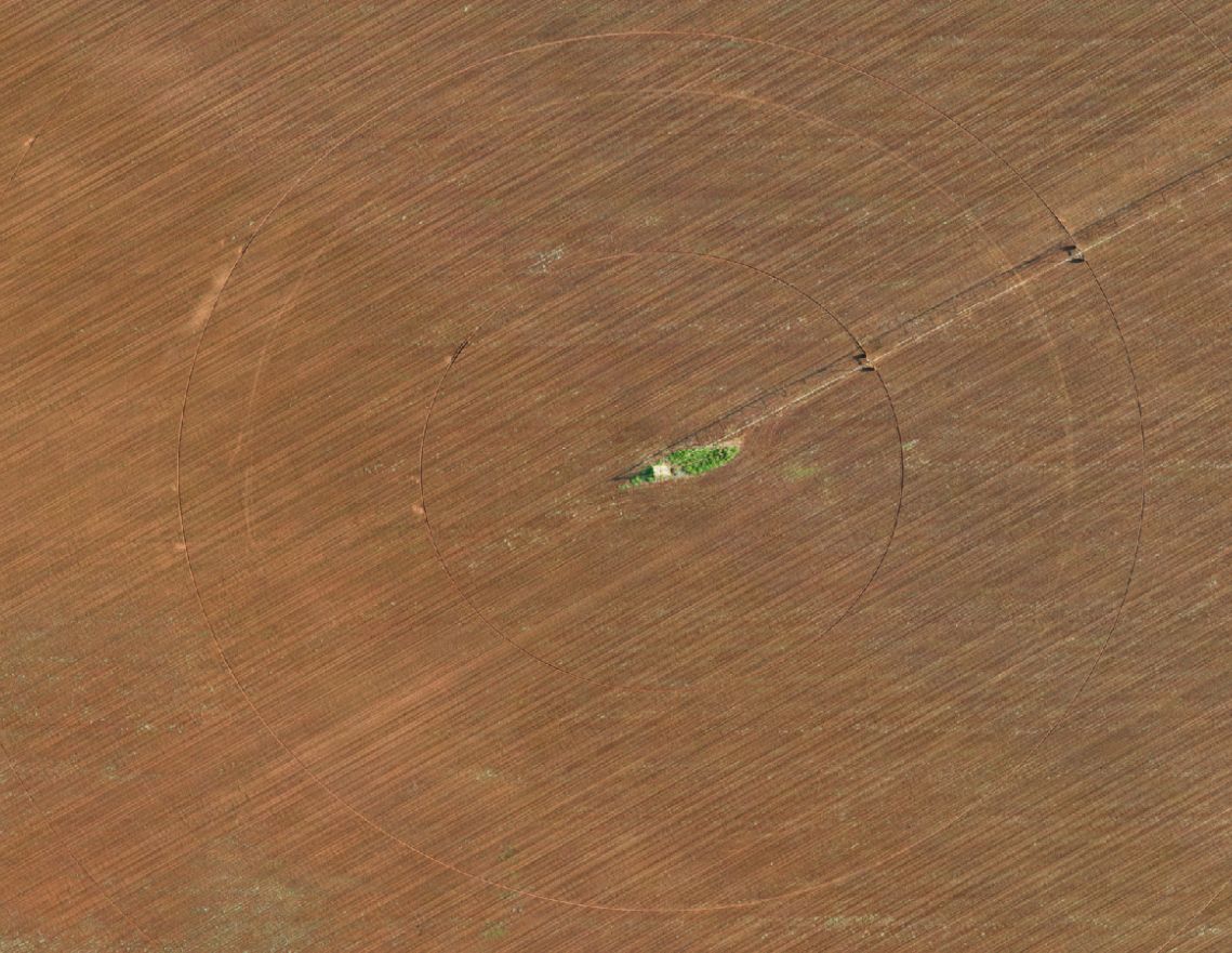 Aerial view of a centre-pivot irrigated field captured by drone