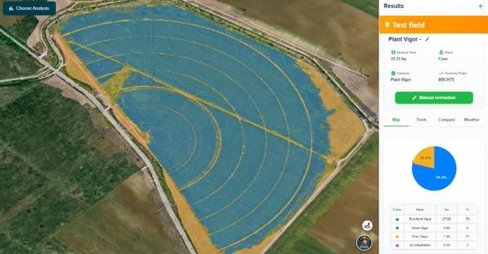Aerial photo showing a pale ring caused by a malfunctioning pivot nozzle